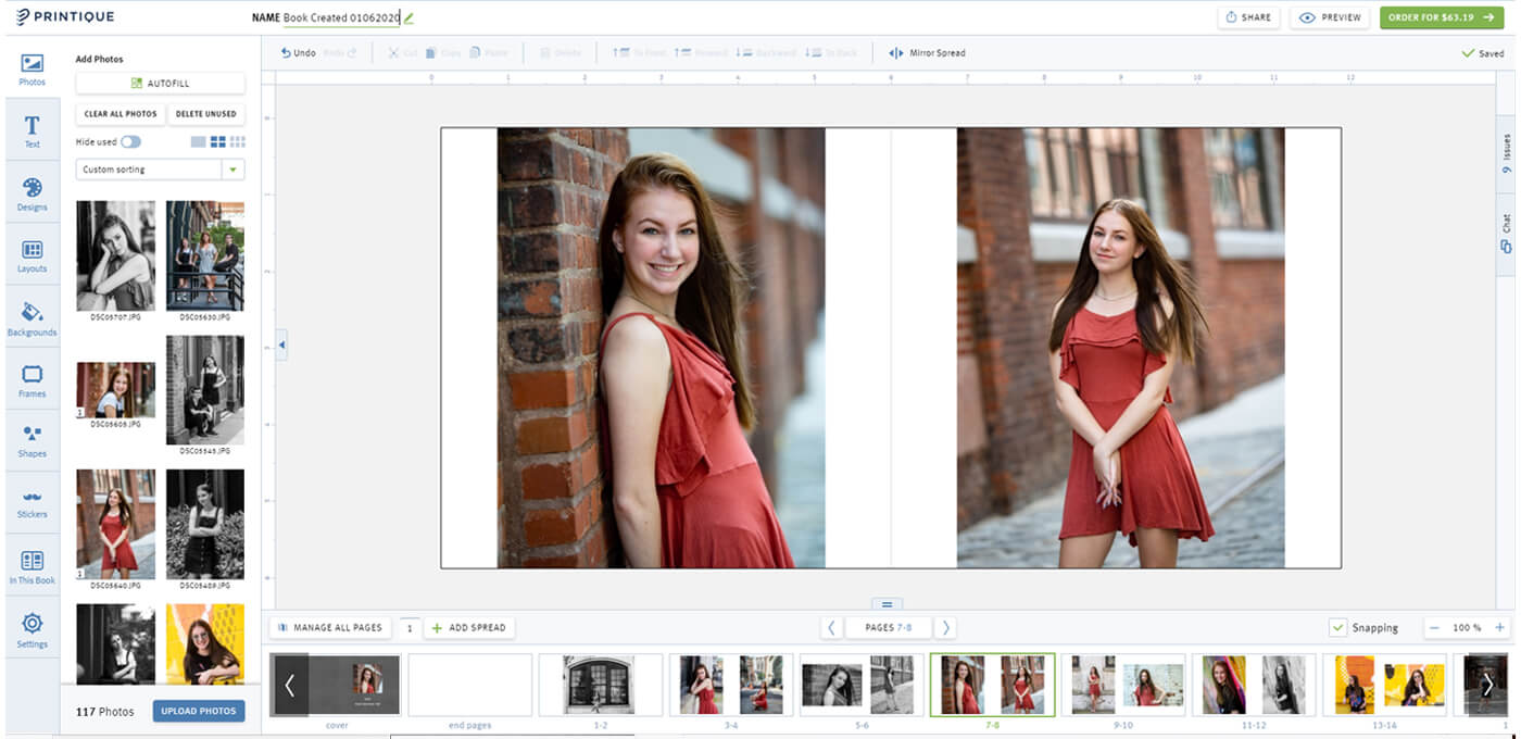screen shot of photo book wizard from printique