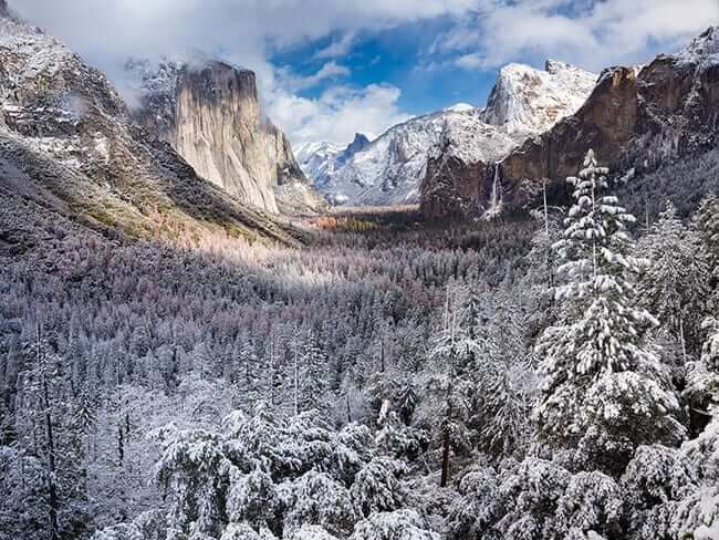 snowy mountains yosemite