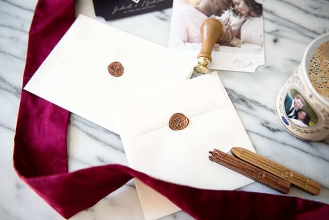 wax seal on wedding invitation produced by Printique