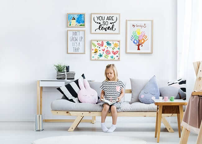 gallery wall in child's room produced by printique