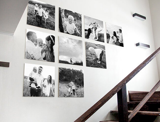 black and white gallery wall for the stairwell