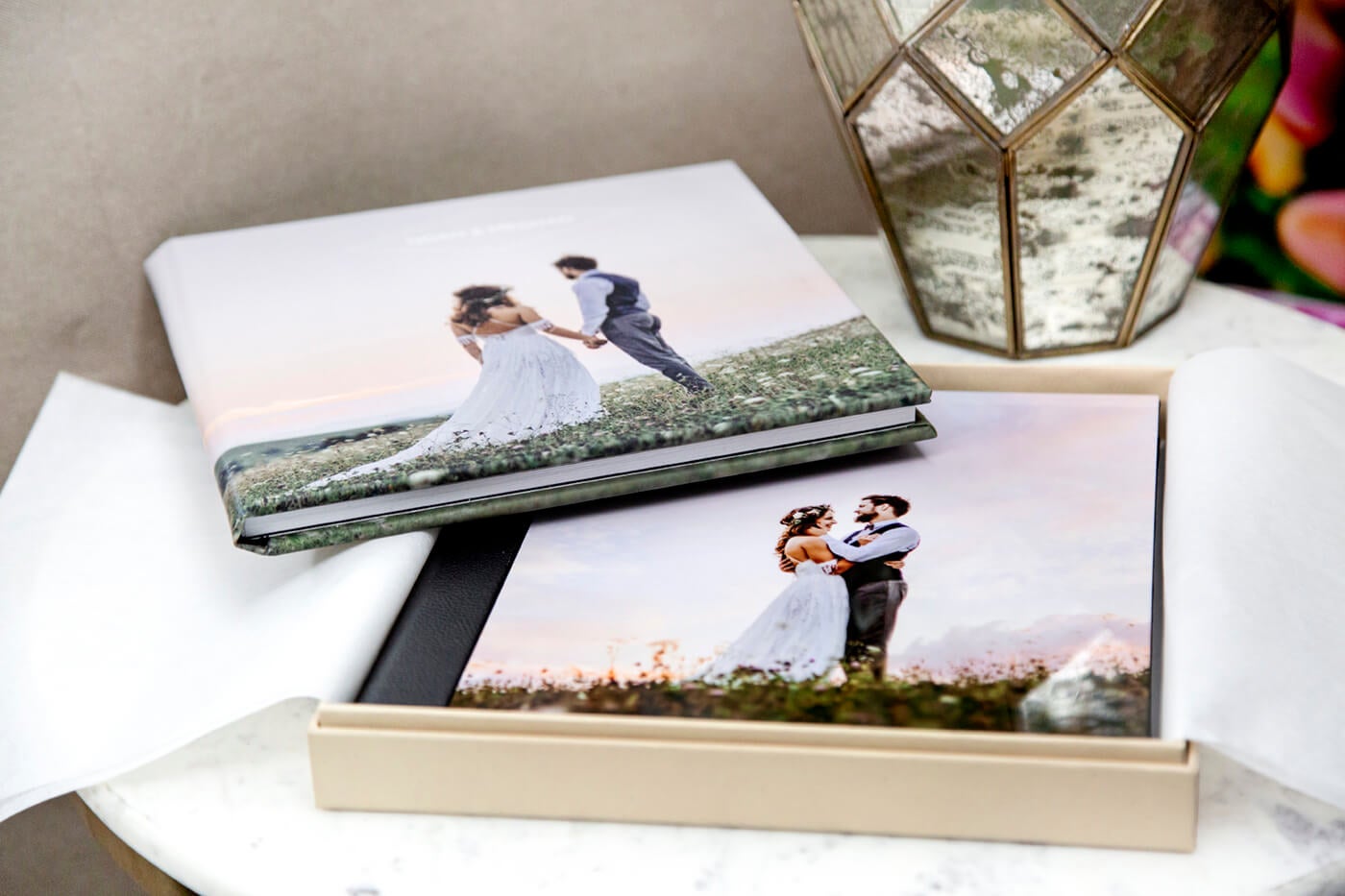 wedding albums on table manufactured by printique