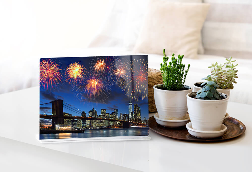 fireworks metal print by printique on coffee table