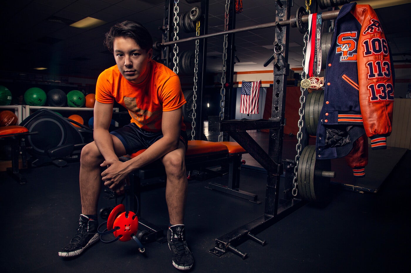 high school senior in weight room