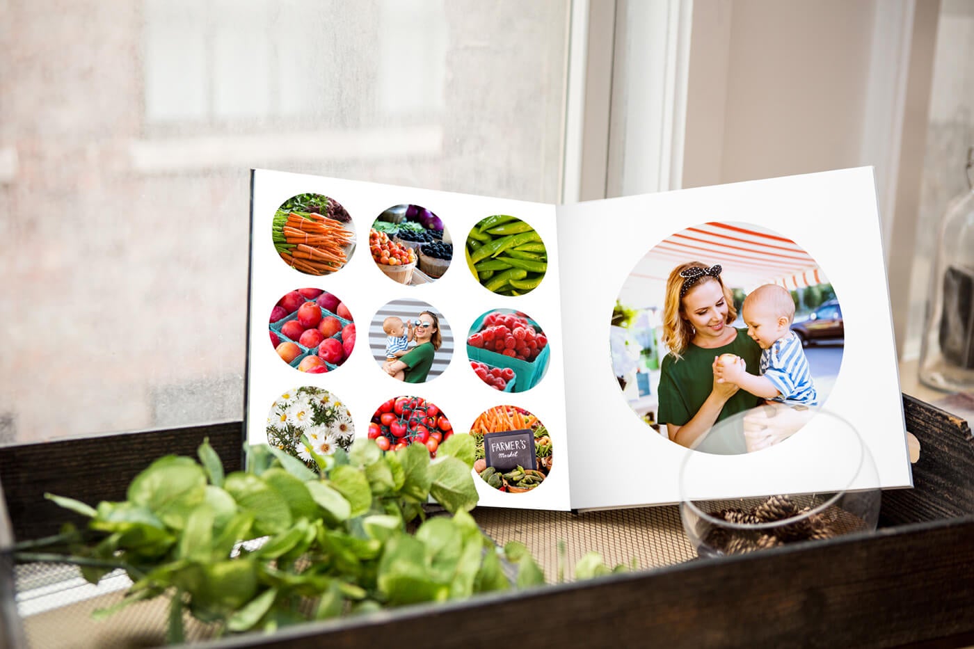 softcover photo book from printique showing farmer's market