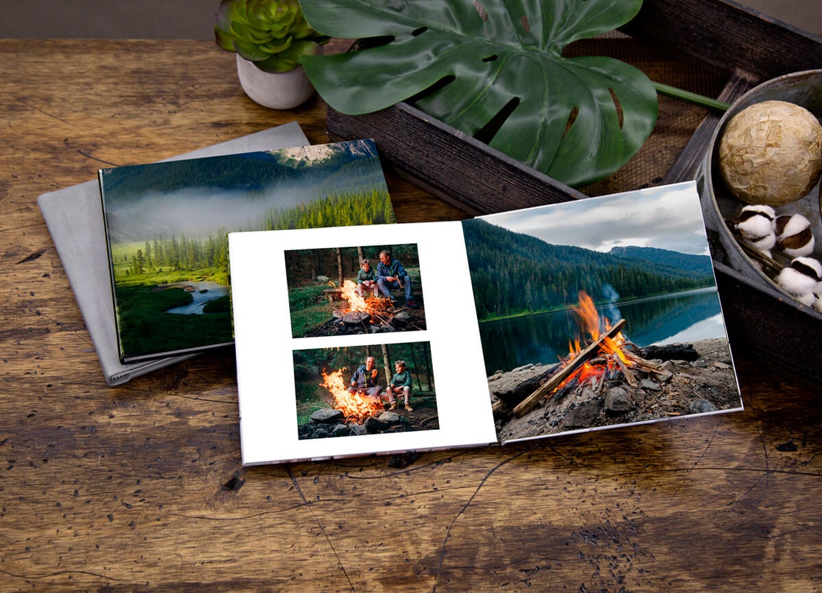 photobook by printique on coffee table showing camping