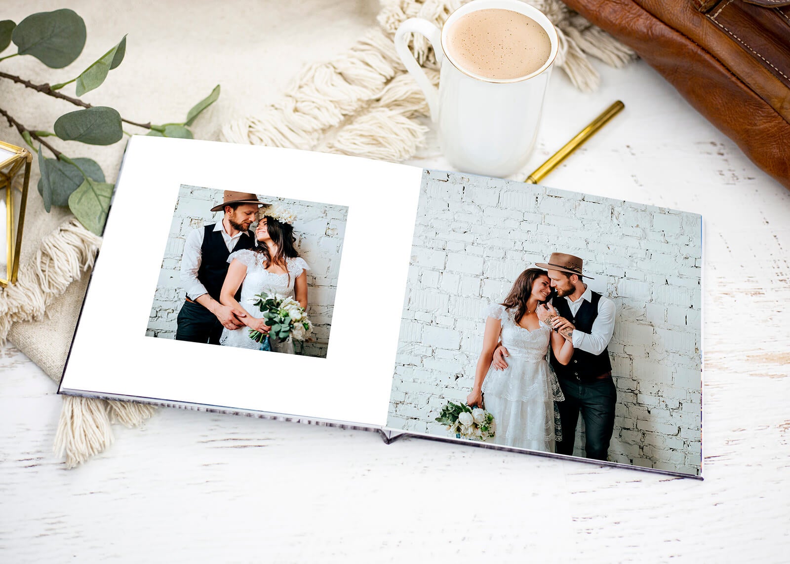 wedding photo book by printique on table