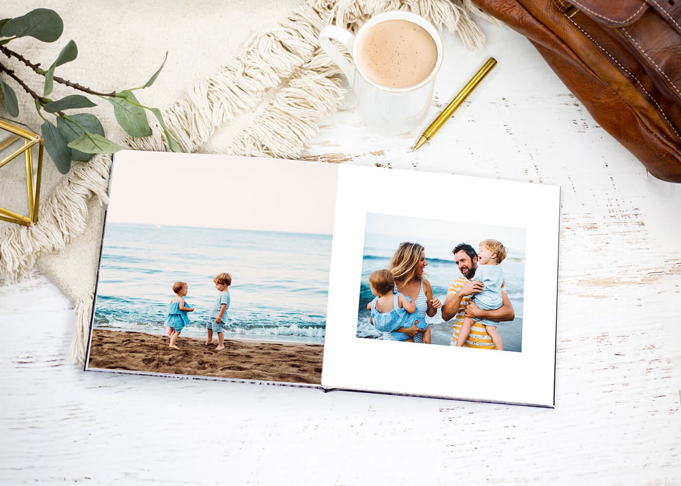 family on the beach photo book by pirintique on table