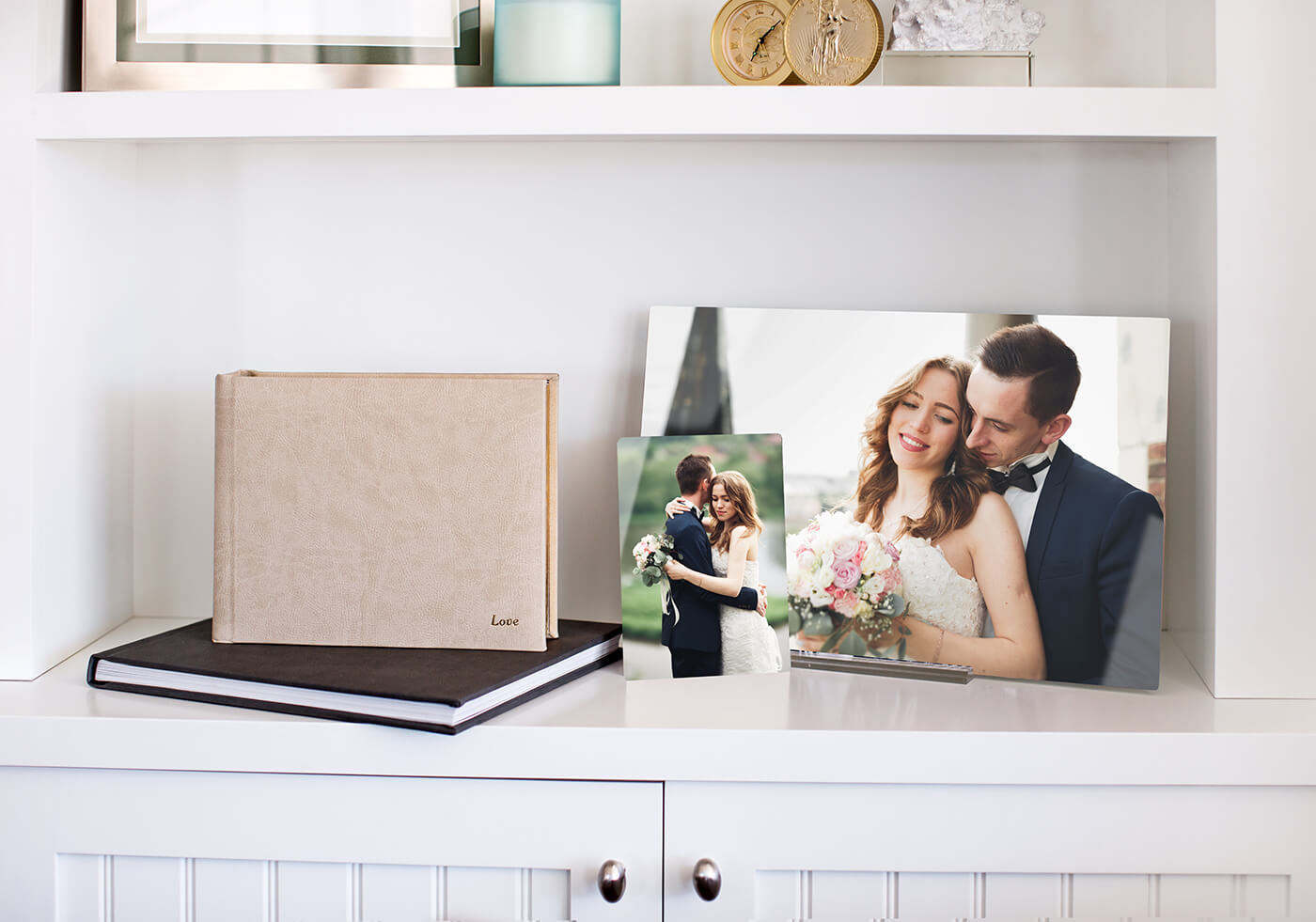wedding albums and photos by printique on shelf
