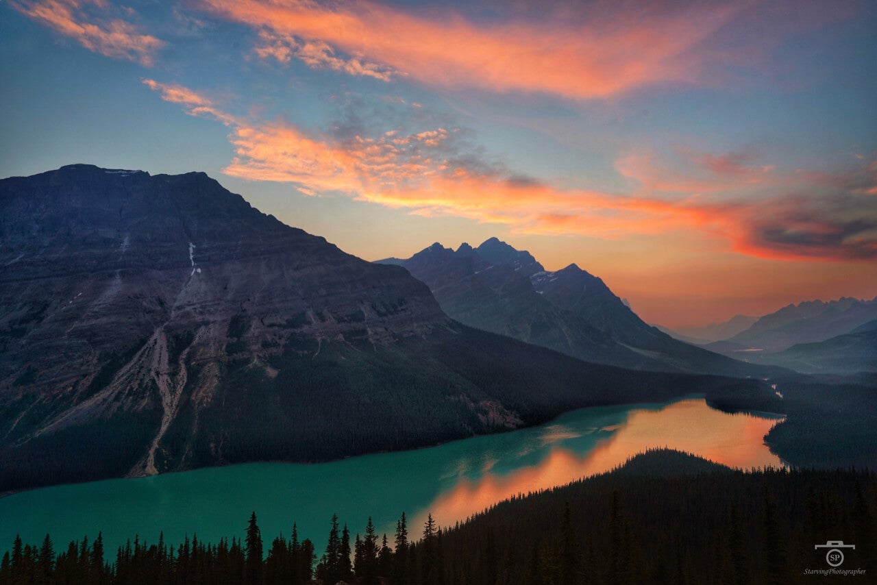 landscape mountain with sun setting