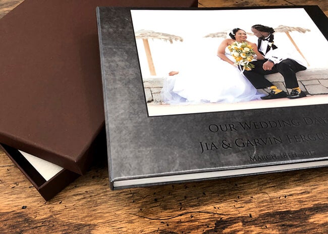 close up of a wedding album manufactured by pritique