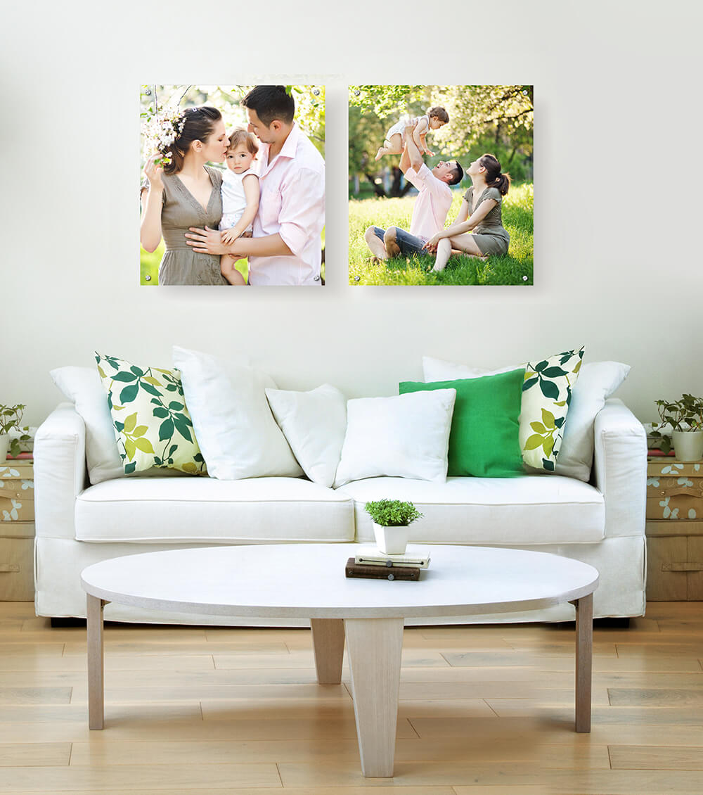 family acrylice prints in living room manufactured by printique