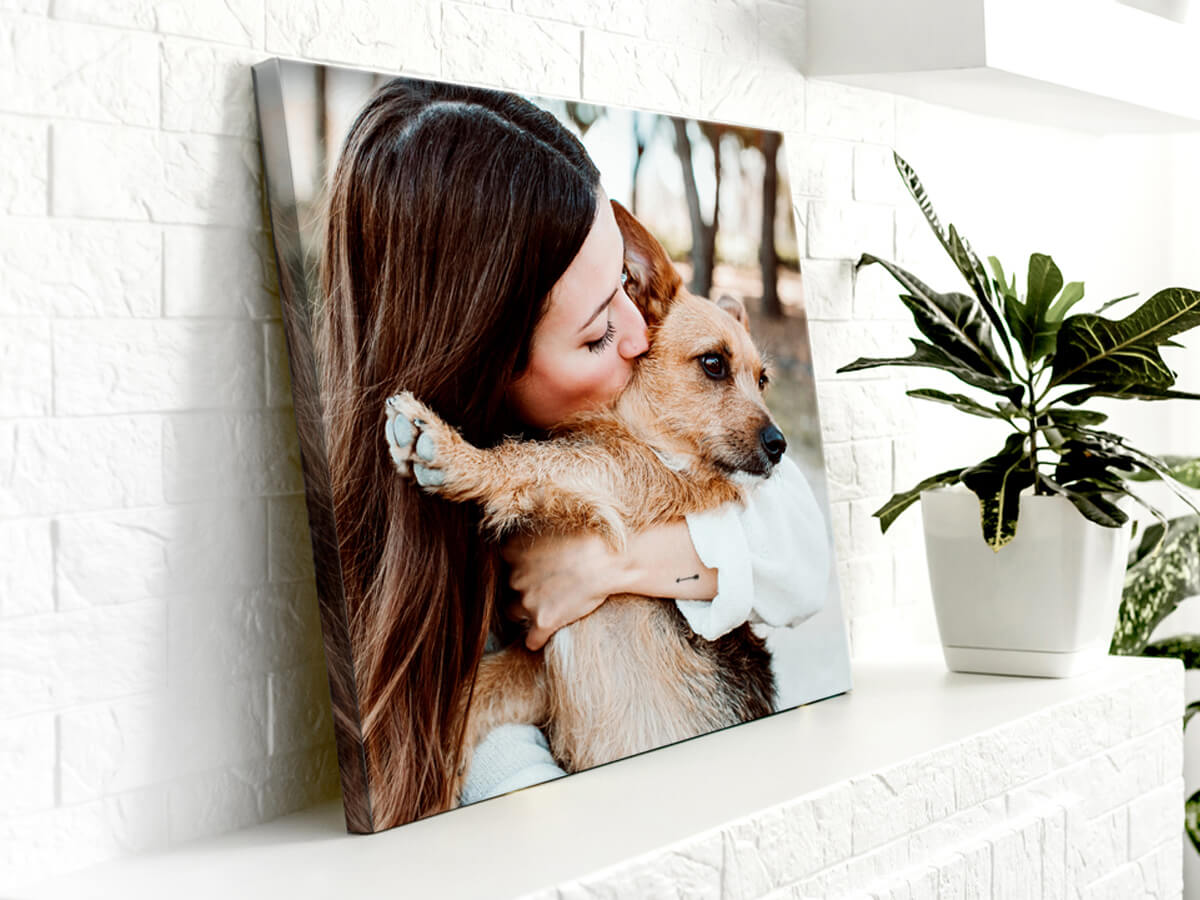canvas of woman and dog printed by printique