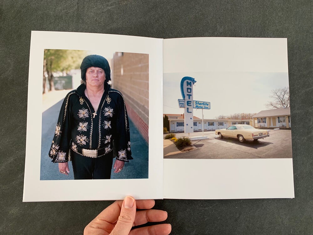 matt cosby photo book by printique showcasing a parking lot and elvis impersonator