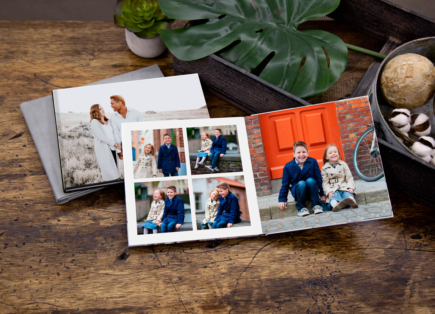 photo book by Pintique on coffee table showing a family