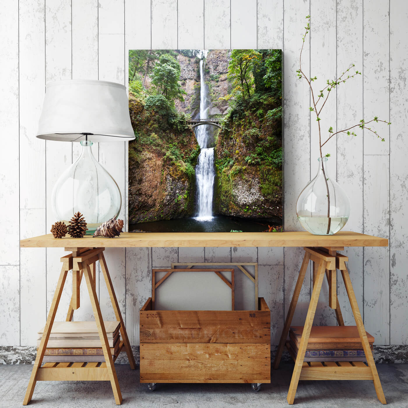 canvas print by printique of waterfall on desk