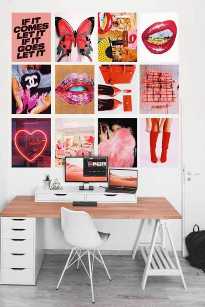 Chic poster collage for dorm room decor.