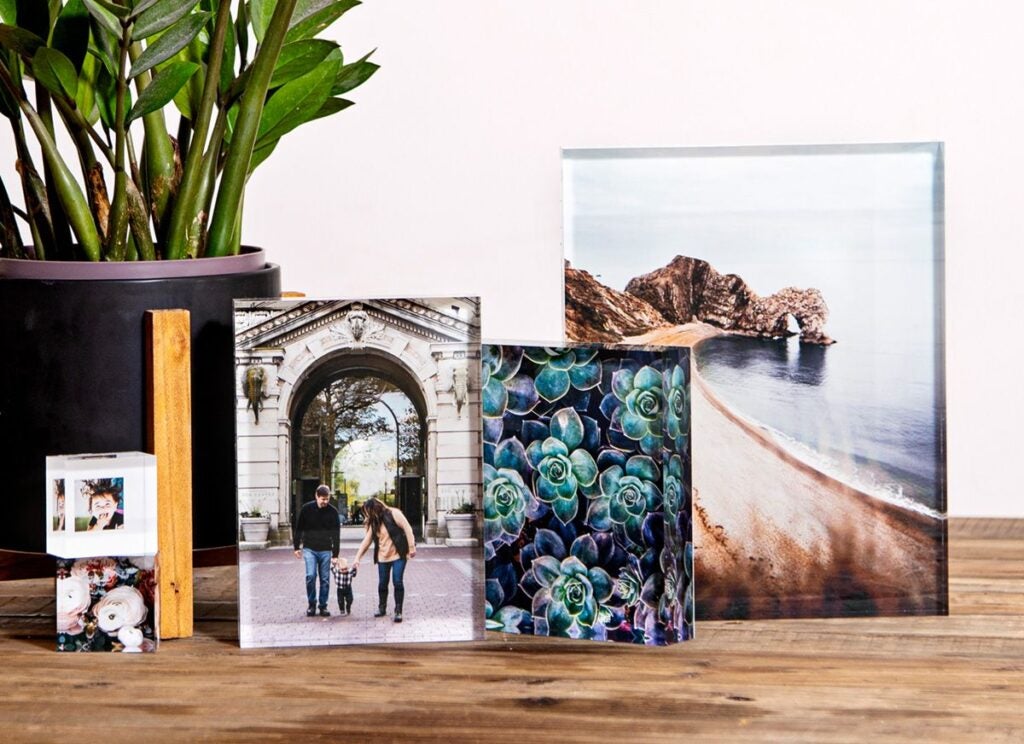 Printing fun acryclic photo blocks is a great photo gift idea for new home owners.