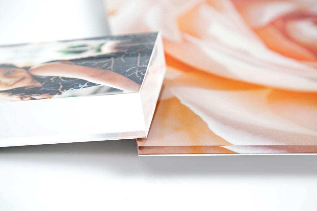 The various thickness options for acrylic prints demonstrated by side by side acrylics.