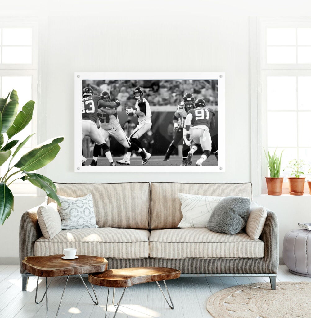 Acrylic wall mount of football photograph for holiday photo gift.