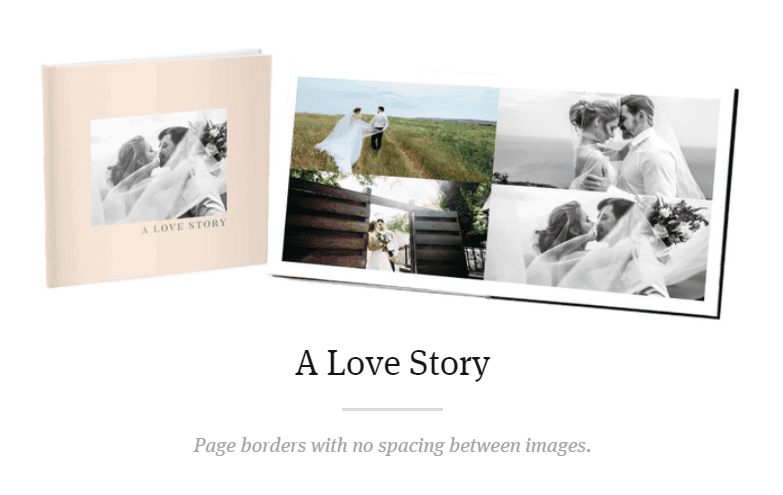 Romantic photo album template features collages and a romantic cover.