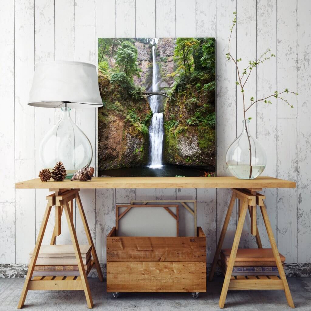 Cascading waterfall photo becomes stunning decor on canvas print.