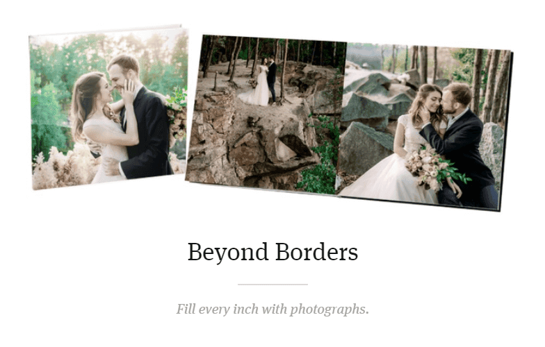 Romantic photo album template features full bleed pages and panoramic photos, making it one of the best Valentine's Day albums.