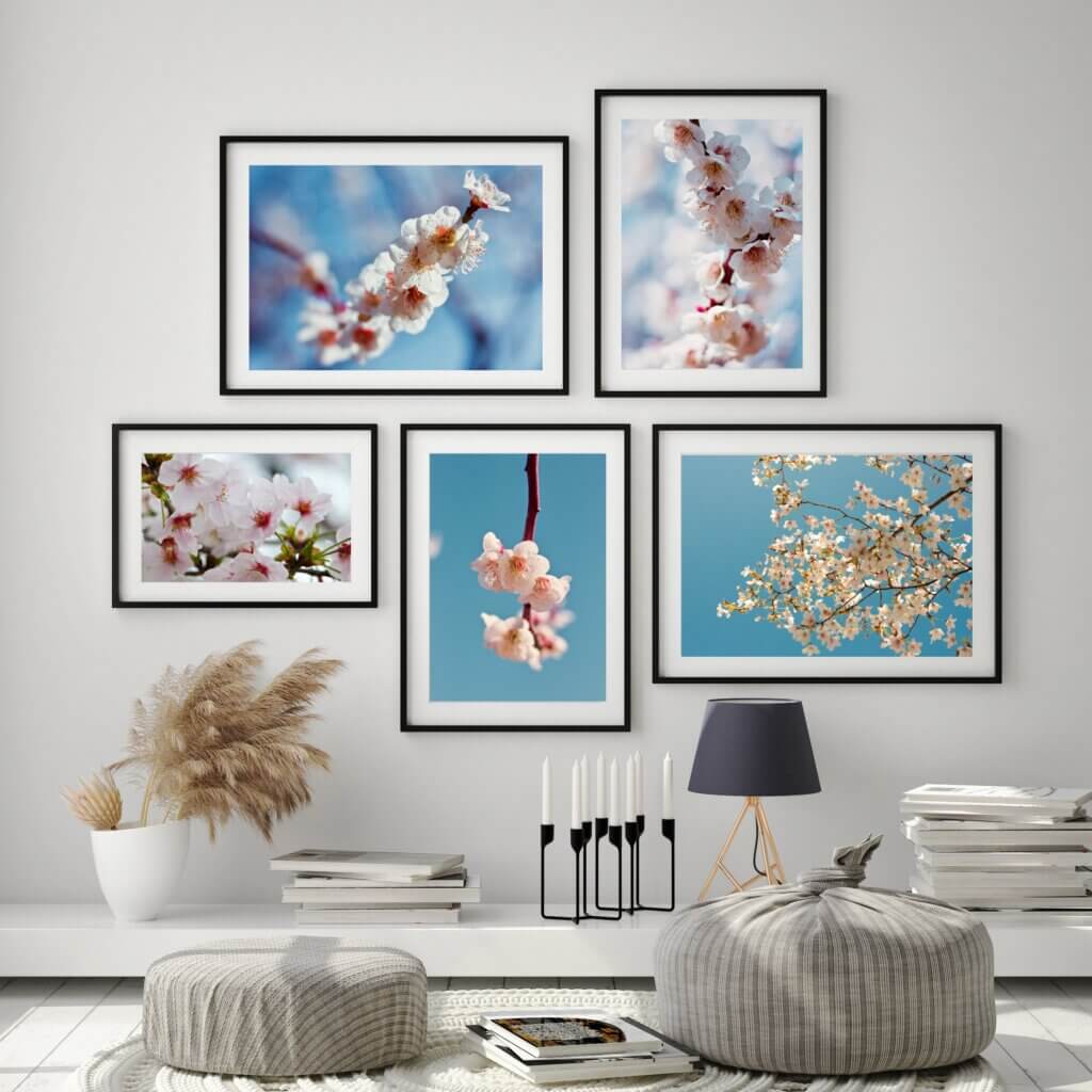 Floral photos used to create a colorful and lively photo gallery for wall decor.