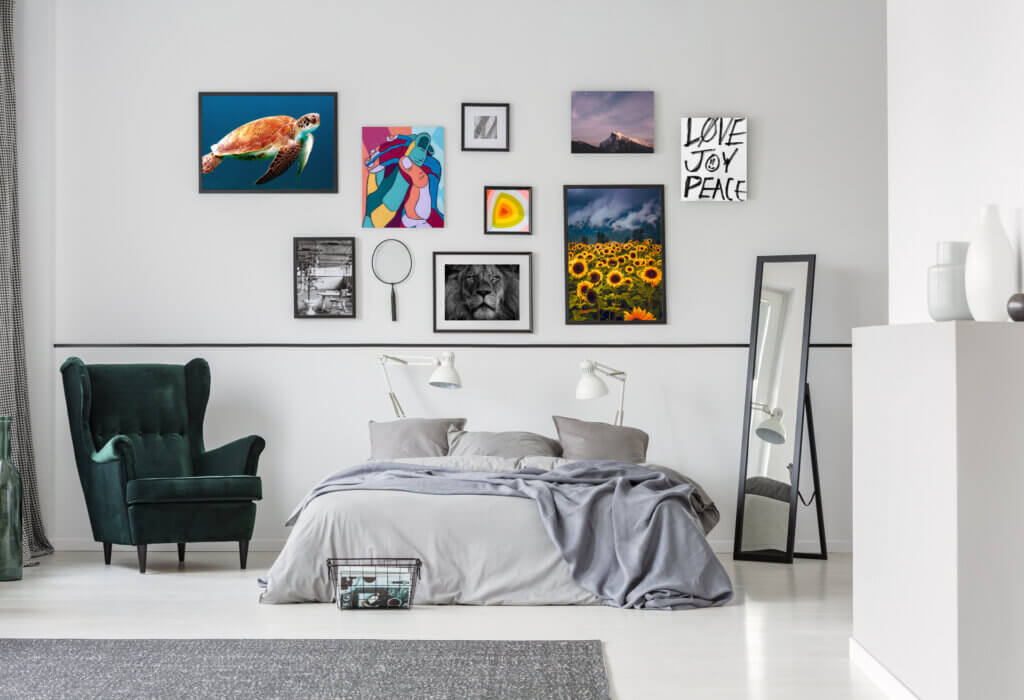 Mix-and-match photo styles and mediums turned into a unique wall gallery.