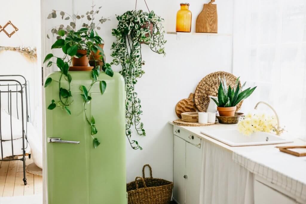 Retro, farmhouse, and bohemian elements coalesce to create a gorgeous and original home aesthetic.
