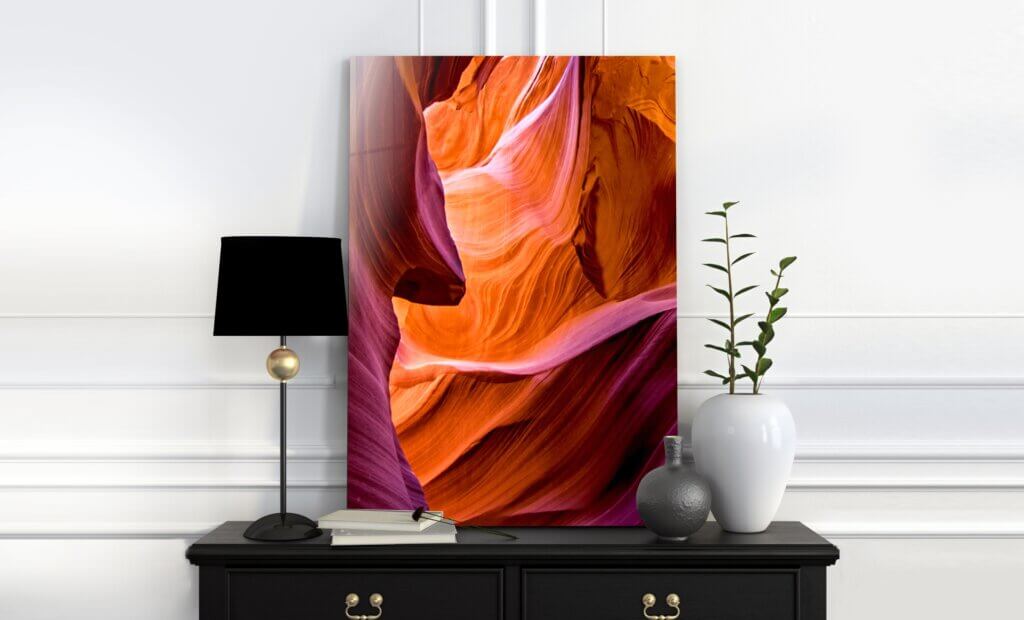 A photo of the red rocks of Arizona printed on aluminum.