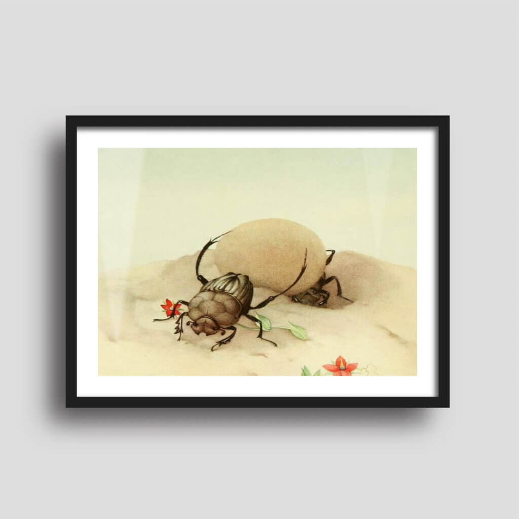 Free printable art of gorgeous insect illustrations, displayed on a framed print.