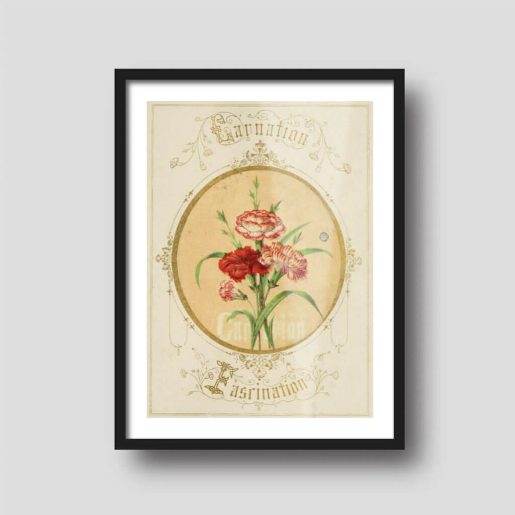 Free printable art from the collection The Language of Flowers, displayed on a framed print.