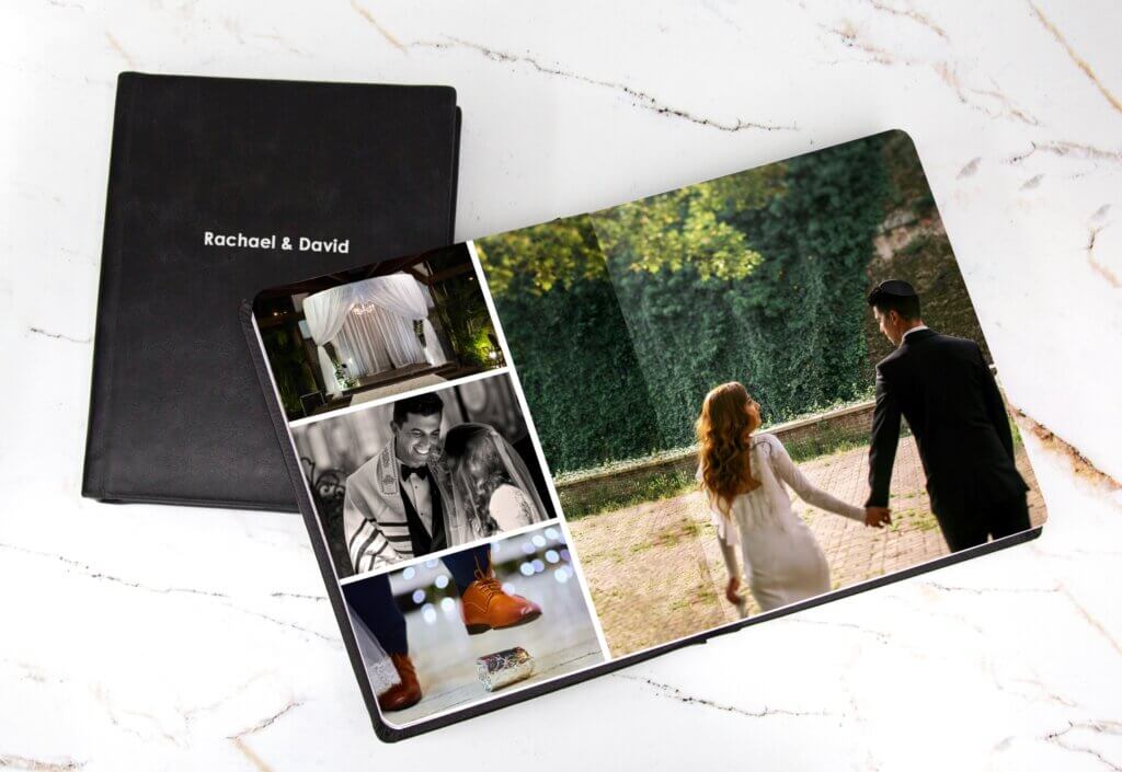 A look at the inner design of a wedding album.