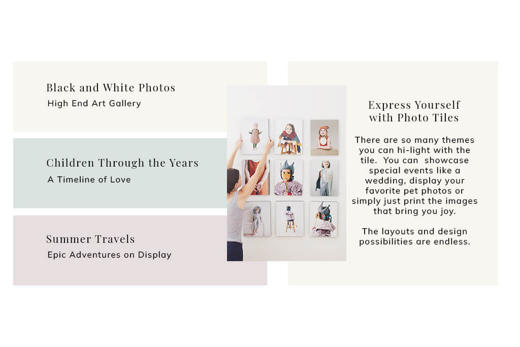 graphic showing what to make with photo tiles